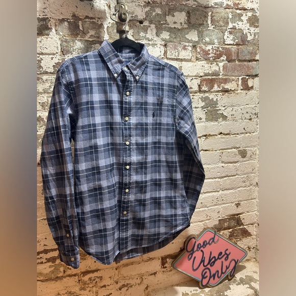 Ralph Lauren Mens button down shirt in medium. Navy and light blue check. - Picture 1 of 5
